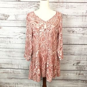 Lucky Brand Paisley Boho V-Neck Tunic Top
